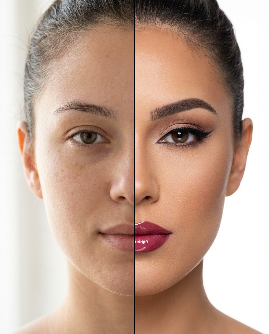 Makeup Split Test AI portrait — AI Split Photo Prompt