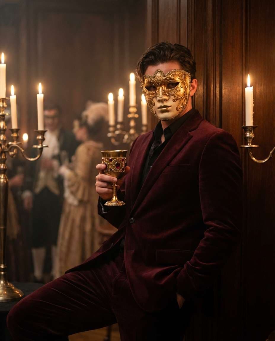 Masked Masquerade AI portrait — Gemini AI Fairytale Prompt