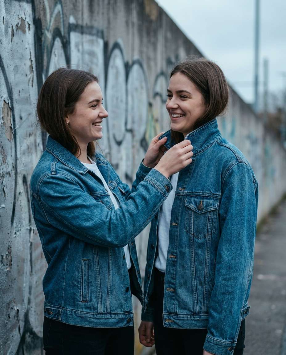 Matching Denim Moment AI portrait — Gemini Prompt for Sisters