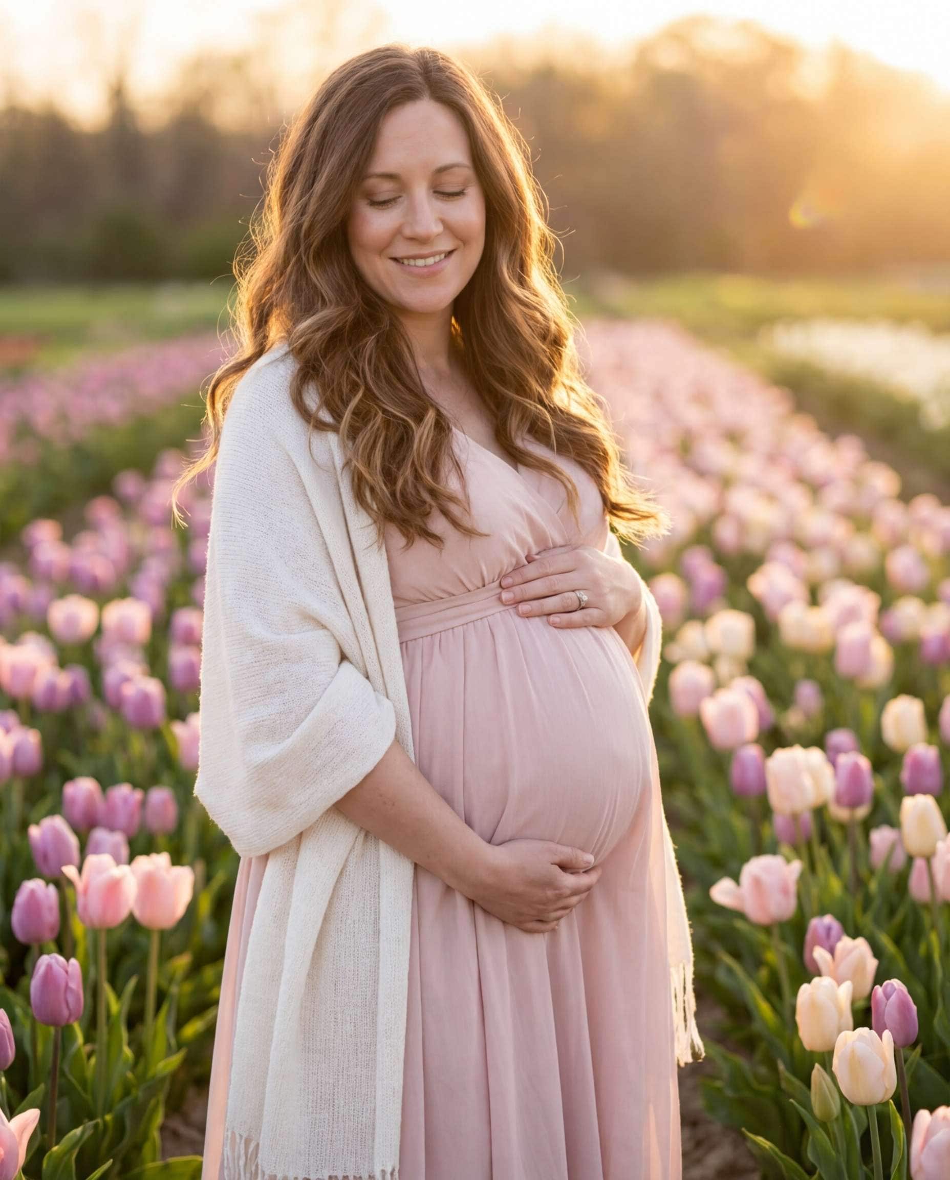 Maternity Among Tulips AI portrait example — AI Tulip Garden Photography Prompt