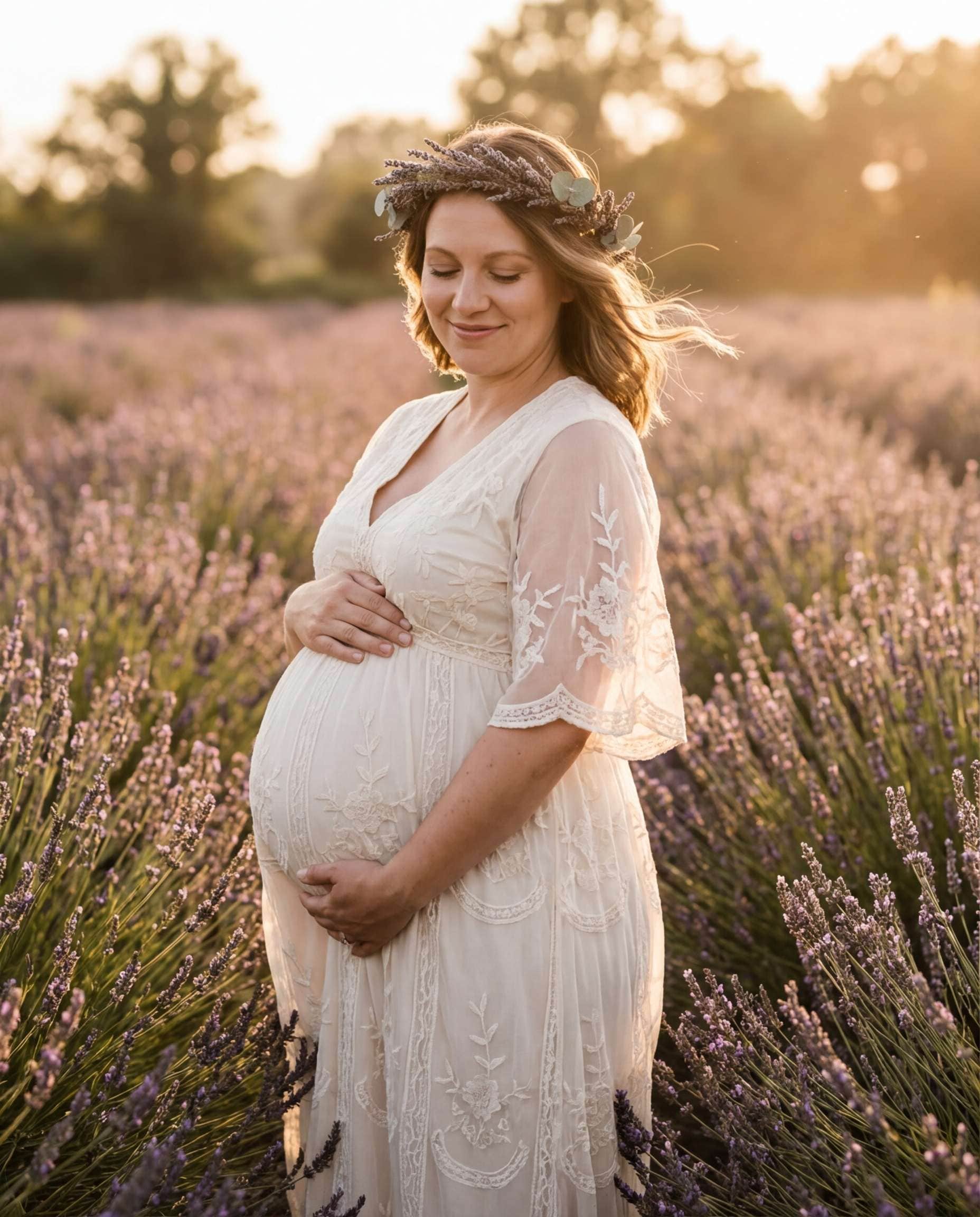 Maternity Lavender Glow AI portrait example — AI Lavender Field Photo