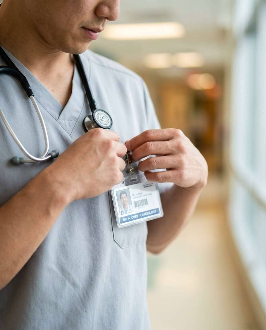 Medical Scrubs Flat Detail AI portrait example — AI Doctor Photography Prompt