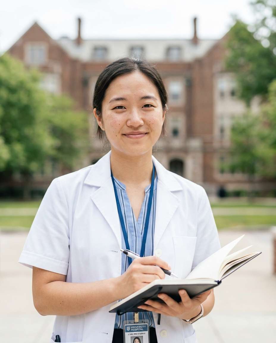Medical Student Pride AI portrait example — AI Doctor Photography Prompt