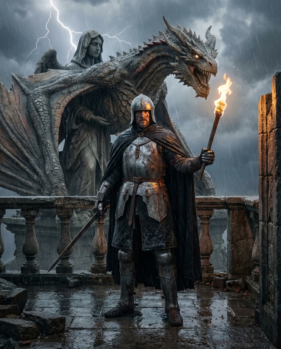 Medieval Armor Guardian AI portrait example — Gemini AI Dragon Photo Prompt