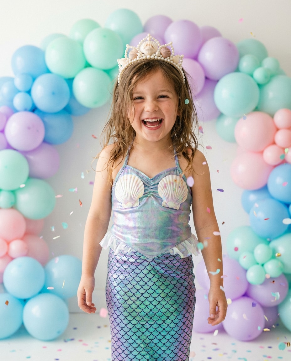 Mermaid Birthday Crown AI portrait example — Gemini Mermaid Kids Photoshoot Prompts