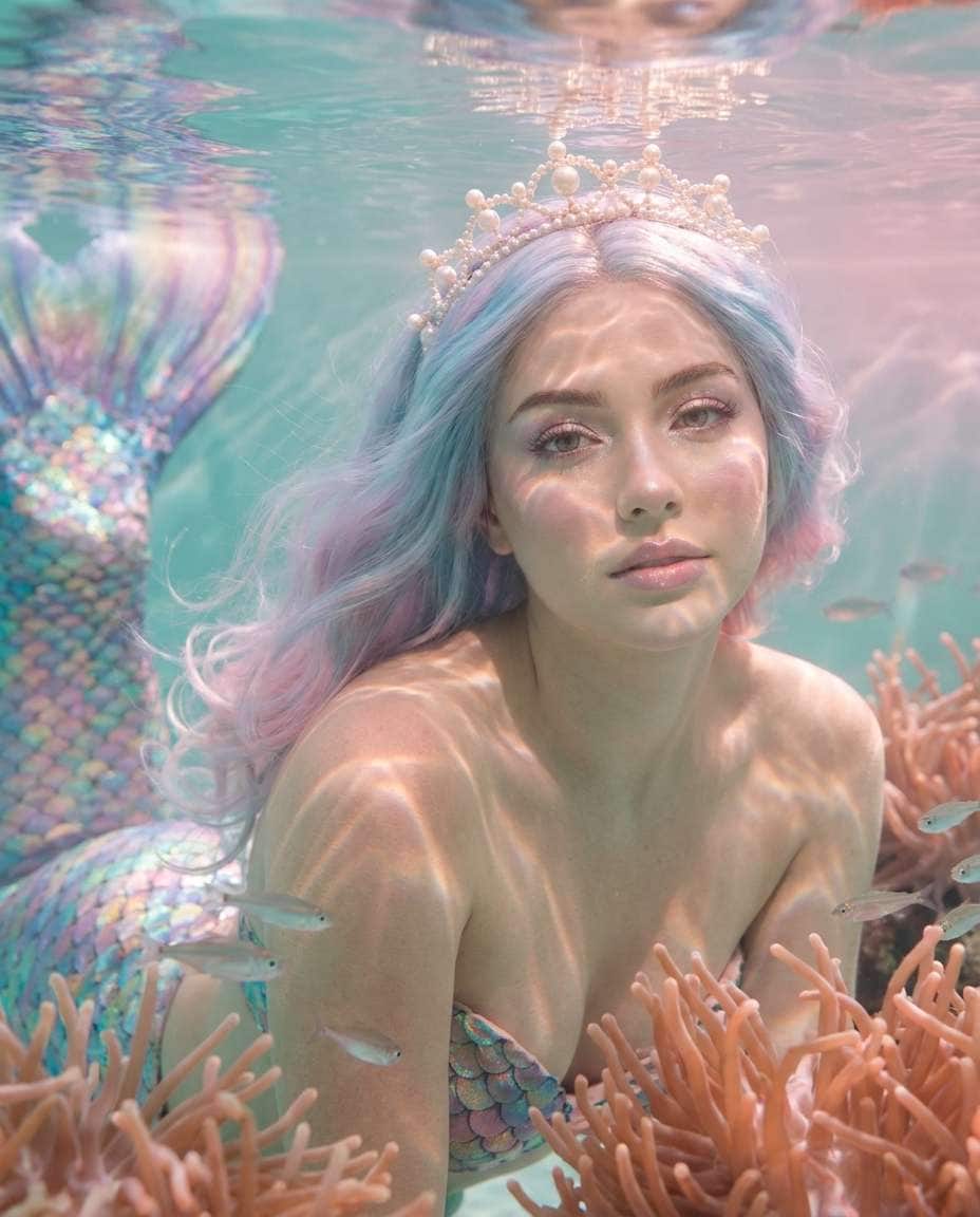 Mermaid Core Glow AI portrait example — Gemini AI Underwater Prompt