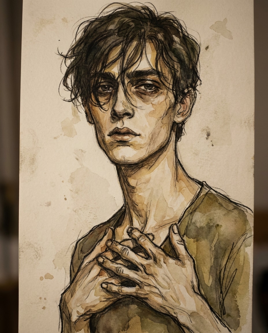 Messy Hair, Sharp Gaze AI portrait example — Gemini & ChatGPT AI Egon Schiele Art Prompts
