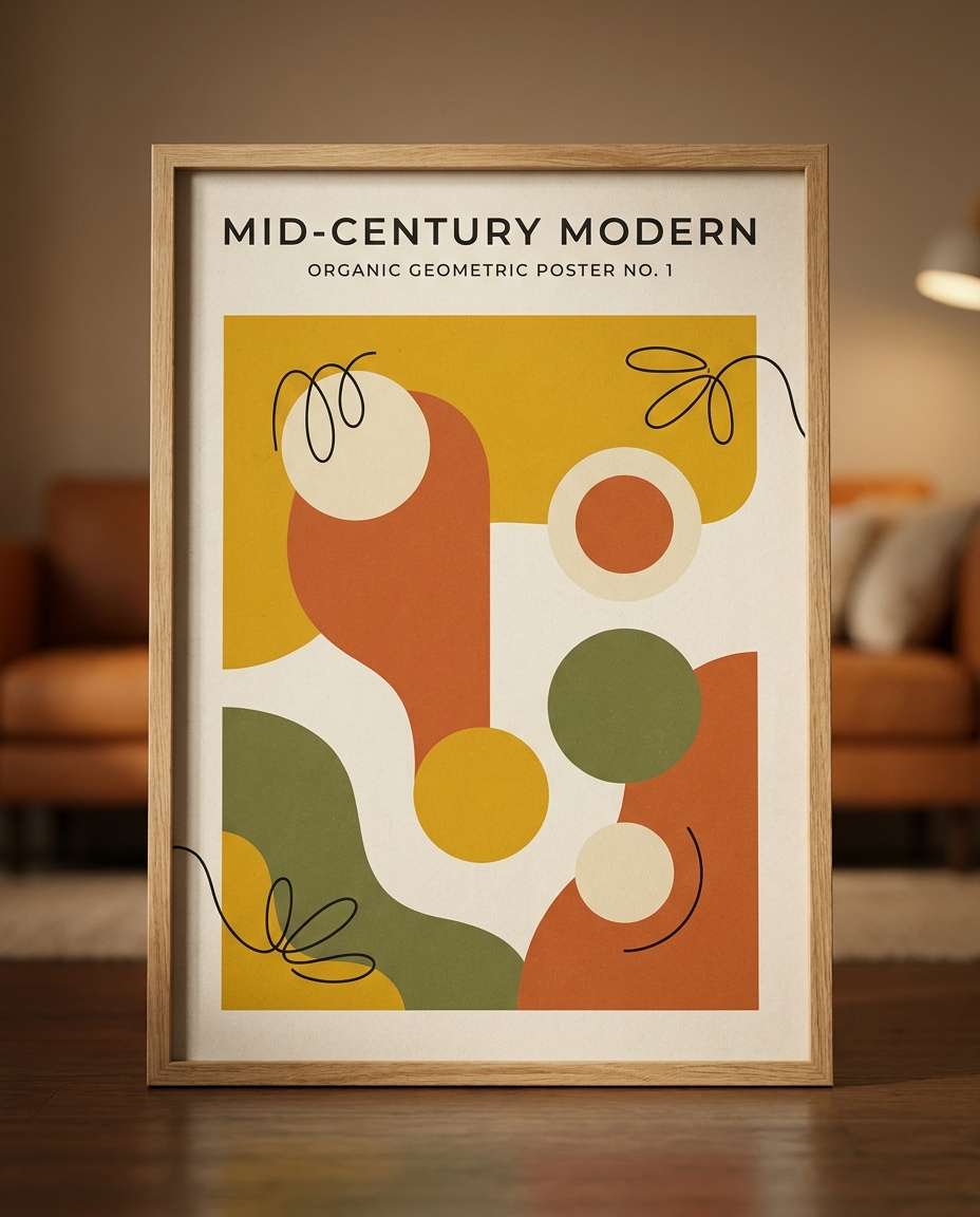 Mid-Century Modern AI portrait — Geometric Poster Prompts