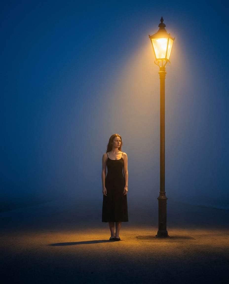 Minimal Lamp Post AI portrait — Gemini AI Blue Hour Photo Prompt