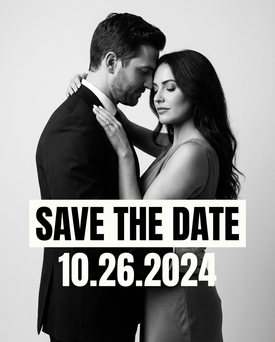Minimal Monochrome AI portrait — Gemini AI Save The Date Prompt