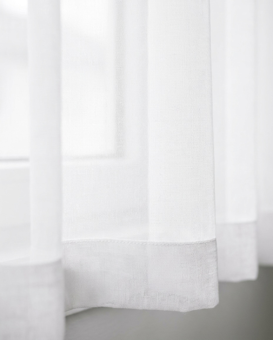 Minimal White Voile AI portrait example — Gemini AI Curtain Image Prompts