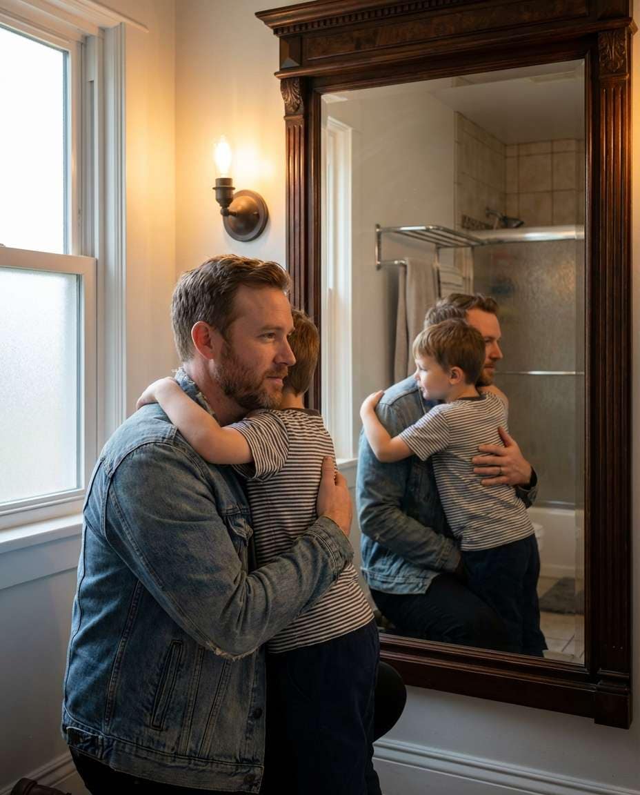 Mirror Identity Match AI portrait example — Gemini Hug My Youngself Prompt