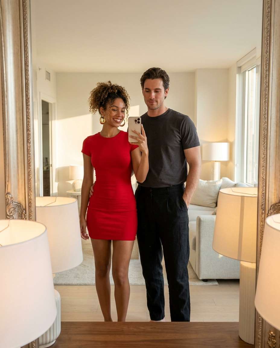 Mirror Selfie Chic AI portrait — Gemini AI Hot Dress Couple Prompt