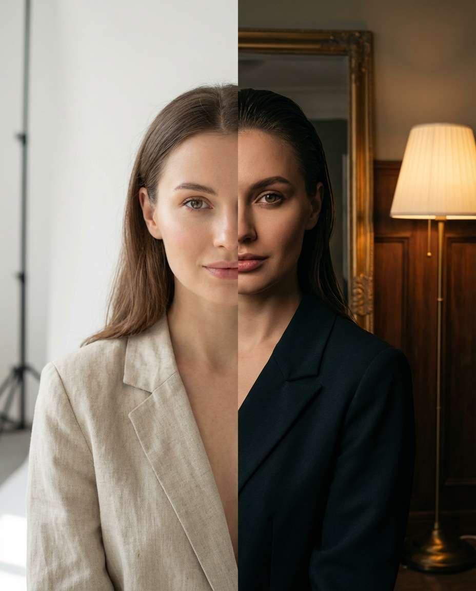 Mirror Split Illusion AI portrait — AI Split Photo Prompt
