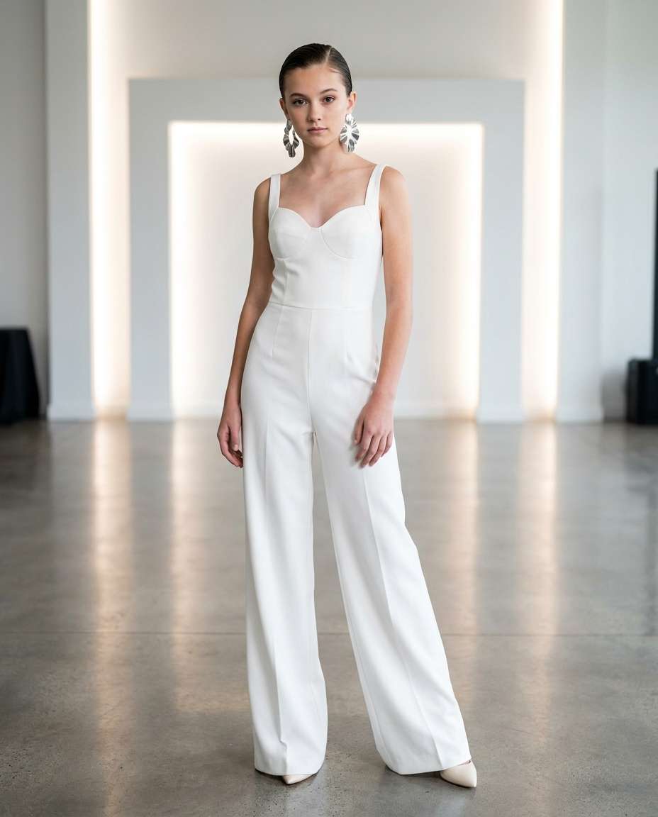Modern Minimal Jumpsuit AI portrait — Gemini AI Prom Dress Prompt