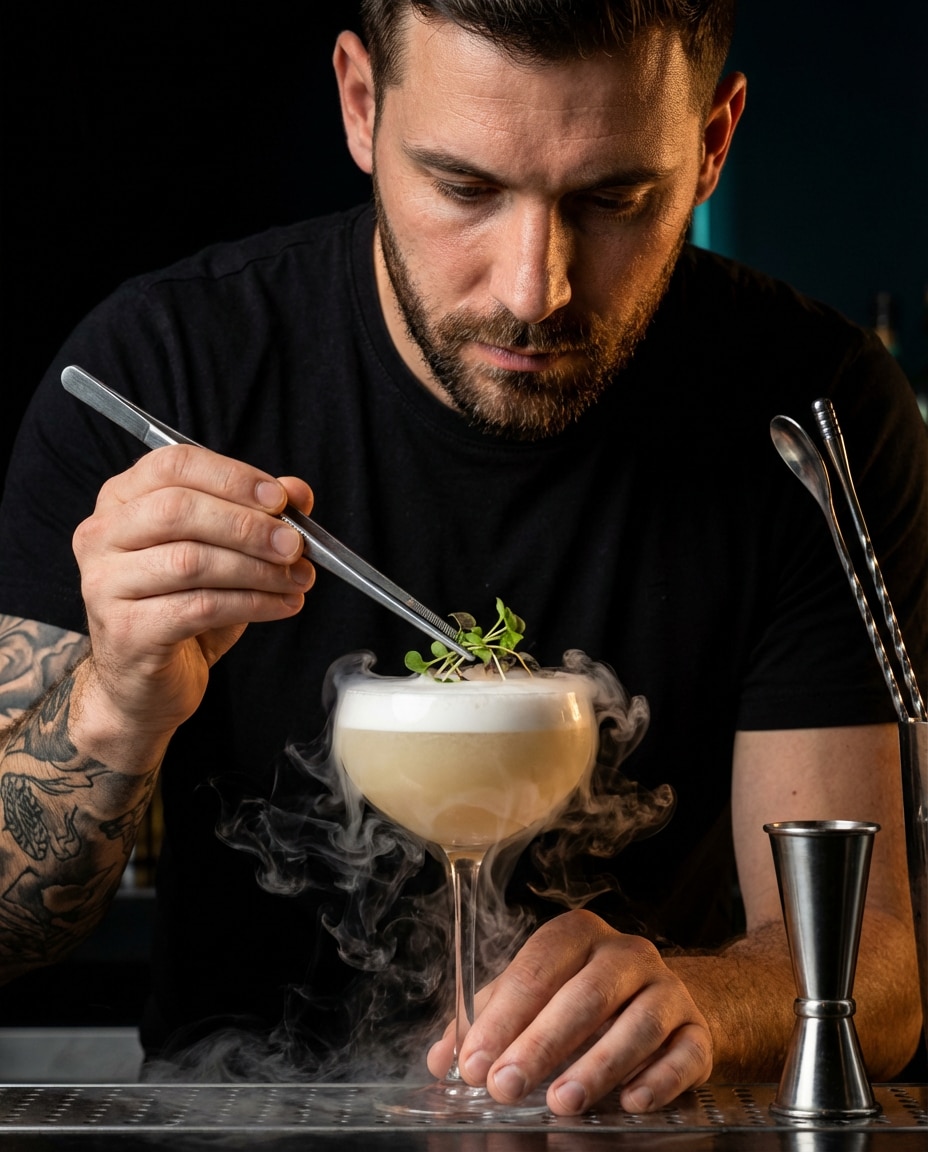 Molecular Mixology AI portrait example — Gemini AI Bartender Photo Prompts