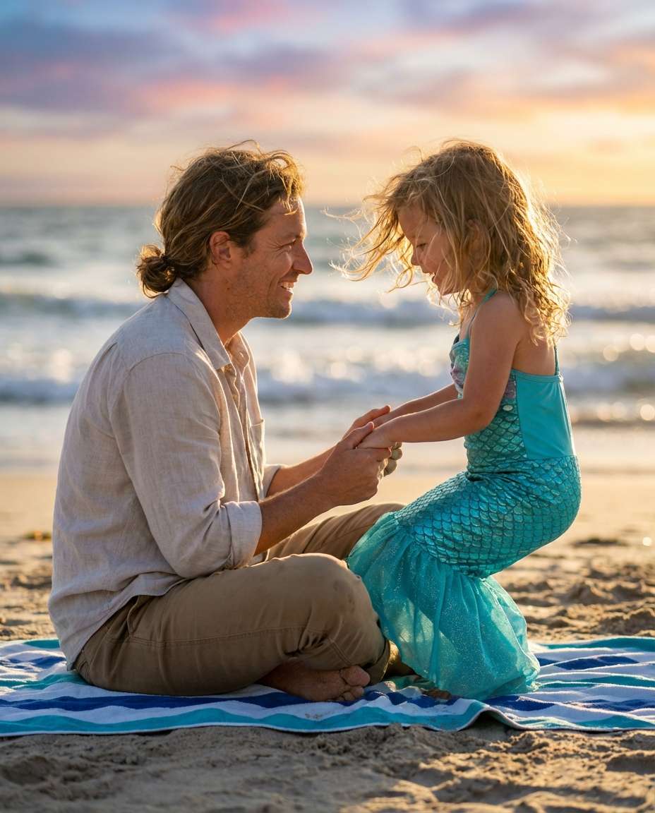 Mom And Mini Mermaid AI portrait example — Gemini Mermaid Kids Photoshoot Prompts