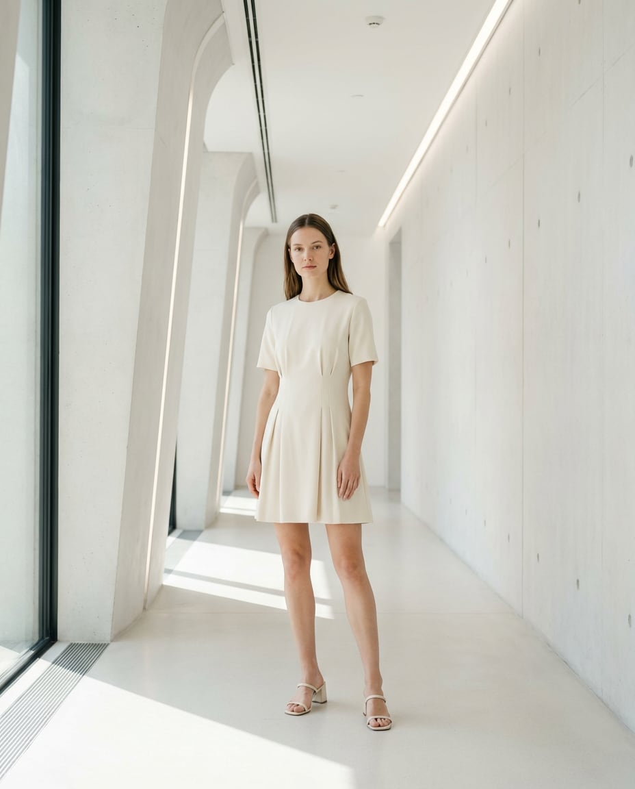 Monochrome Minimal Look AI portrait — Gemini AI Short Dress Prompt