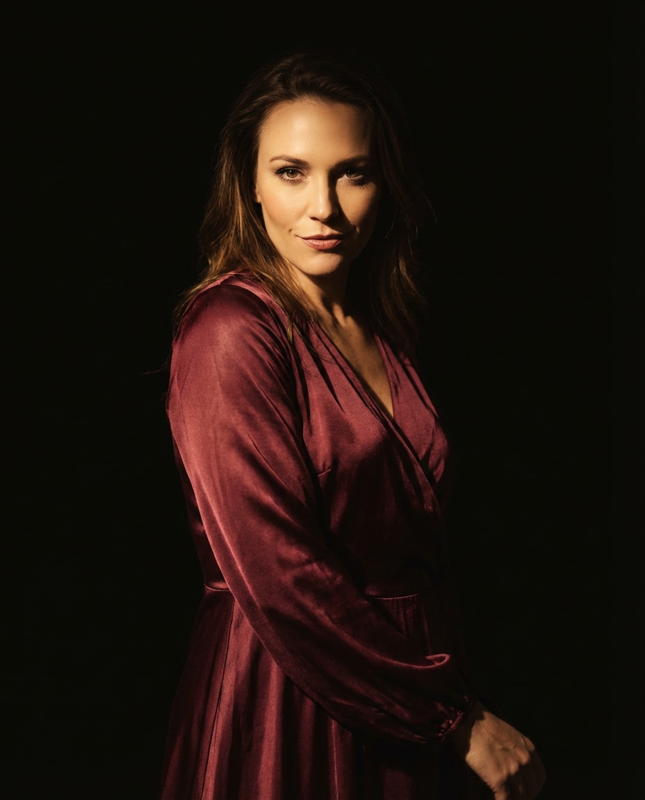 Moody Studio Spotlight AI portrait — Gemini AI Silk Dress Prompt