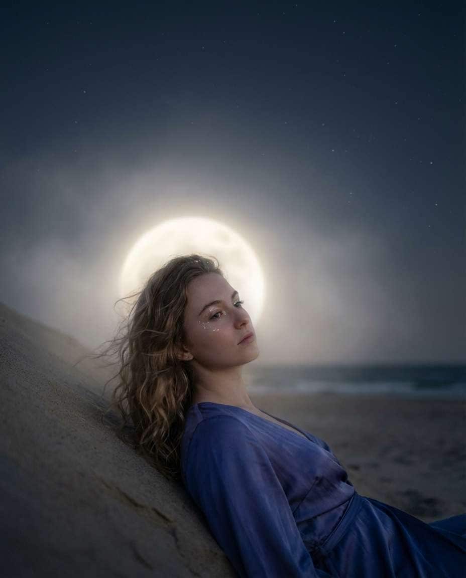 Moon Halo Portrait AI portrait — Gemini AI Prompt Sza Over The Sea
