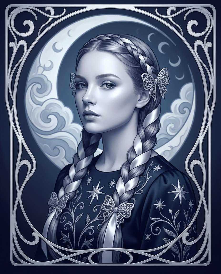 Moonlit Blue Ornament AI portrait — Free Copy & Paste