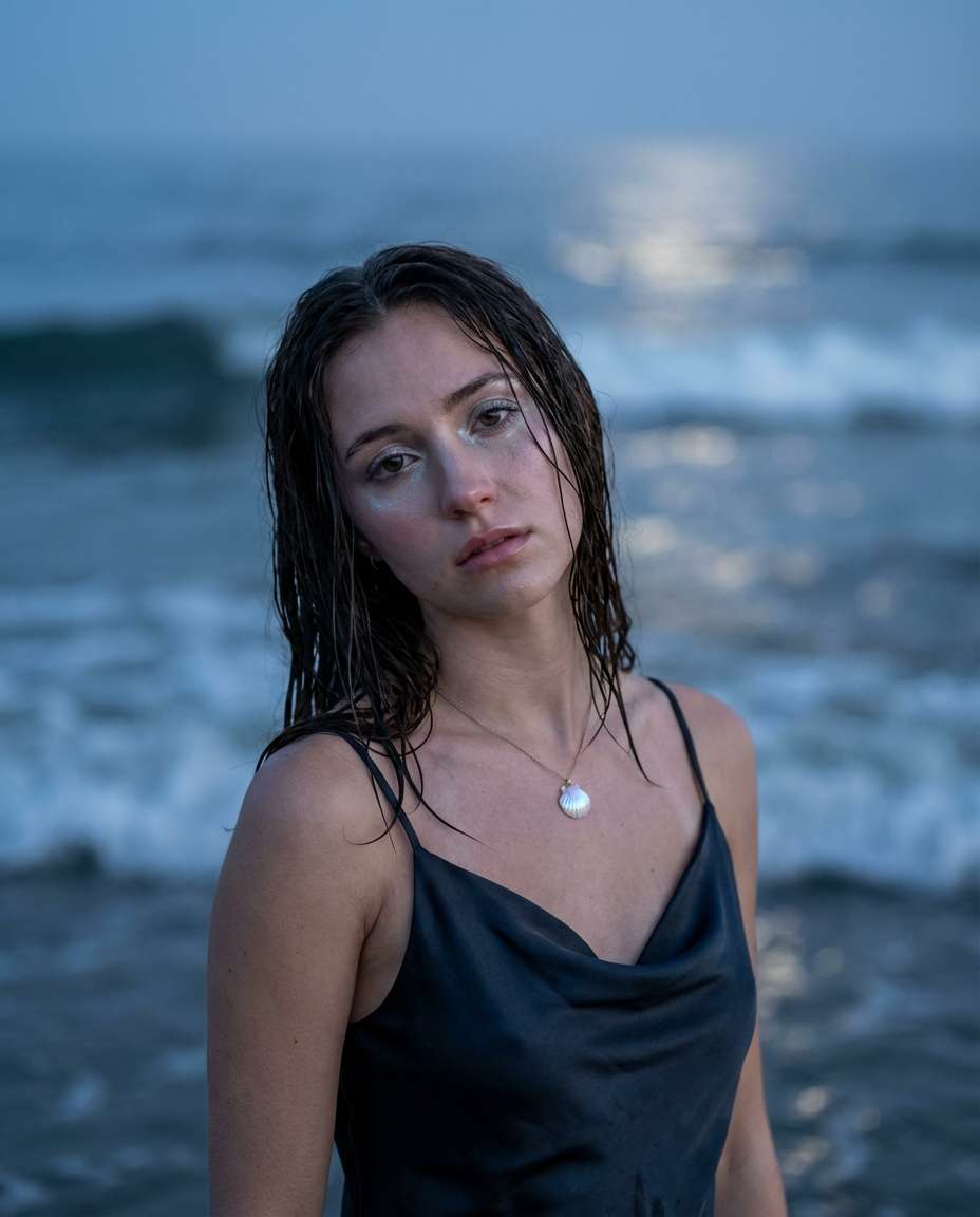 Moonlit Shore Closeup AI portrait — Gemini AI Prompt Sza Over The Sea