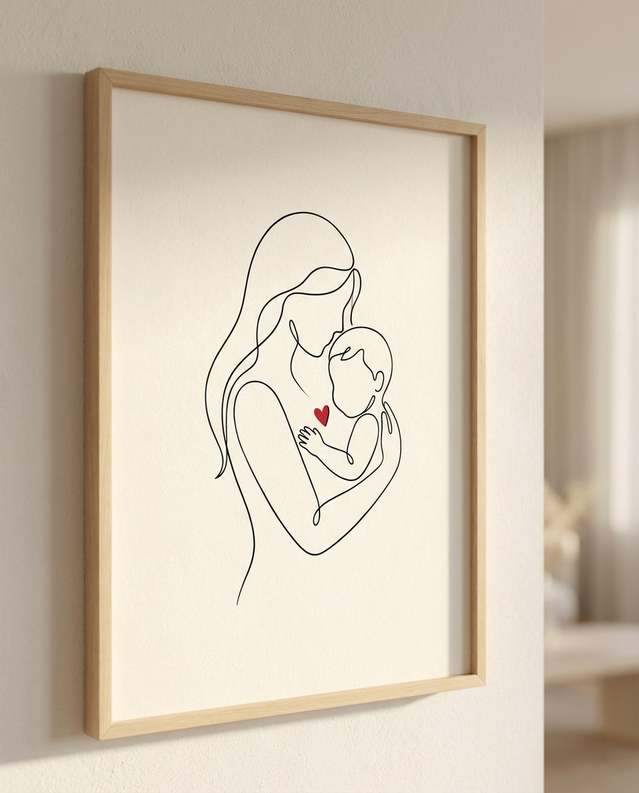 Mother and Child Hug AI portrait example — AI Minimalist Line Art Prompt