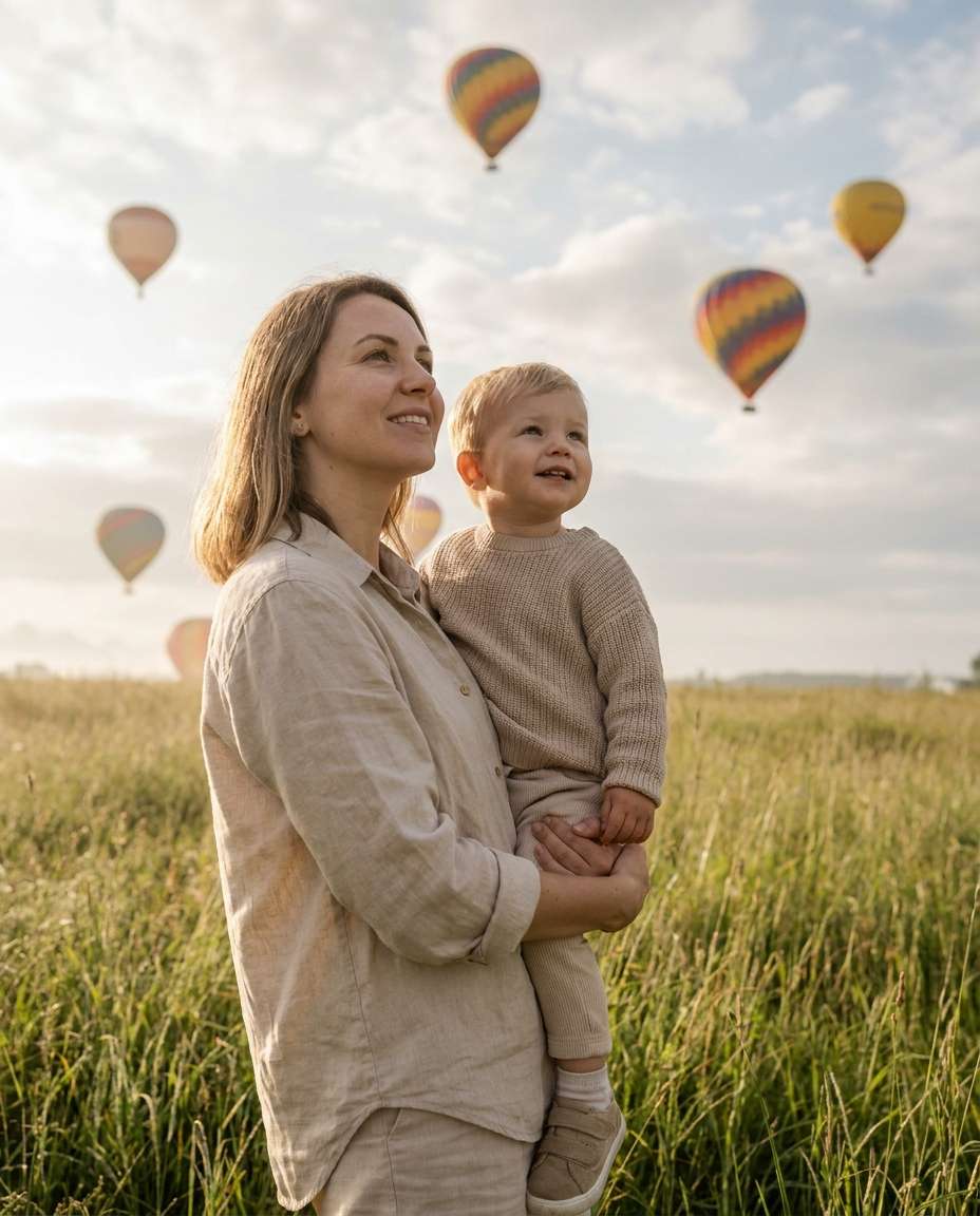 Mother and Child Wonder AI portrait example — AI Hot Air Balloon Prompts for Gemini & ChatGPT