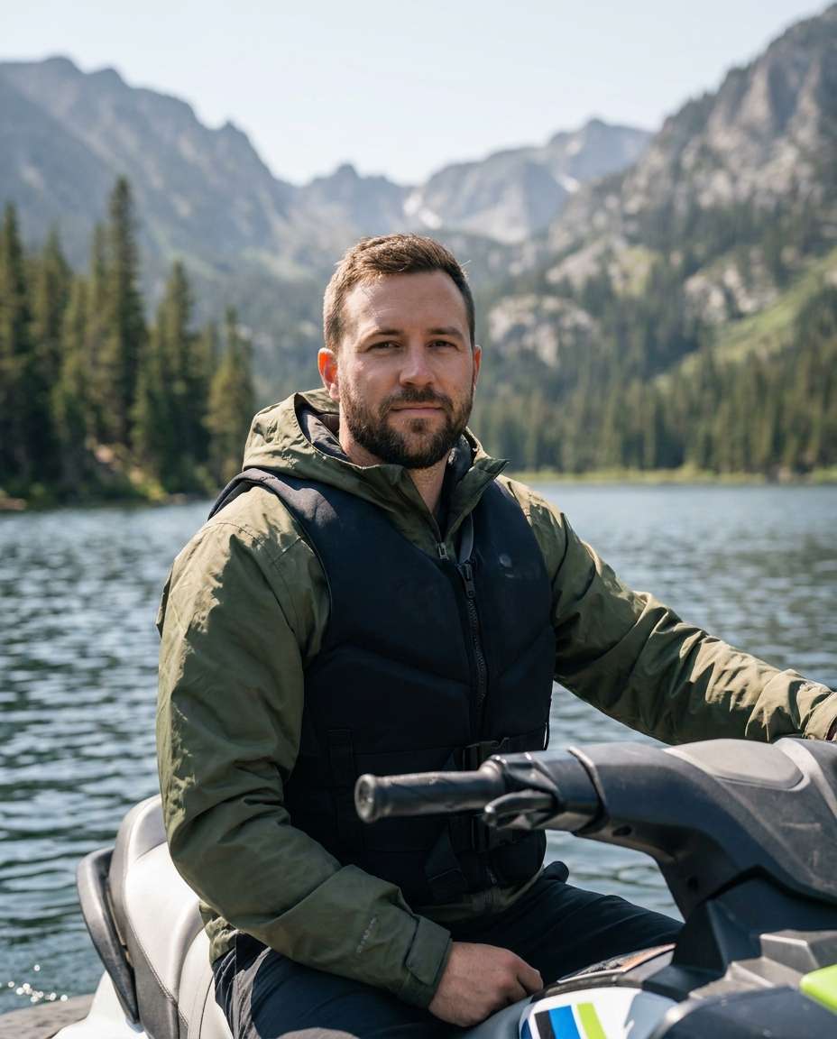 Mountain Lake Adventure AI portrait example — Gemini AI Jet Ski Photo Prompts for Cinematic, Realistic Action Shots