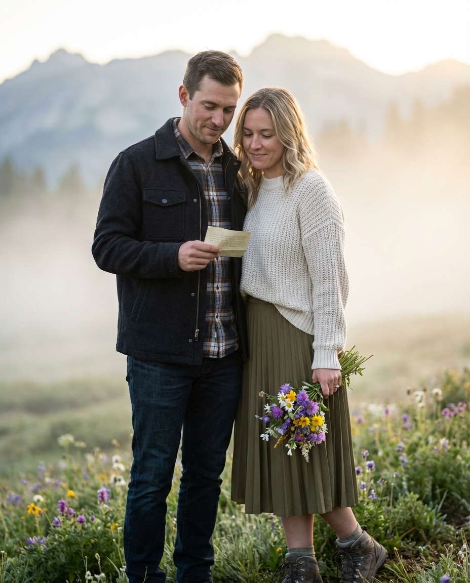 Mountain Wildflower Vow AI portrait example — AI Couple Flower Photo