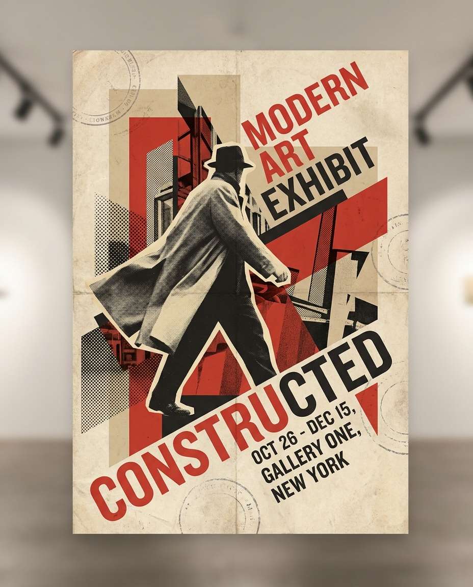 Museum Exhibit Teaser AI portrait — Gemini & ChatGPT AI Constructivism Poster Prompts