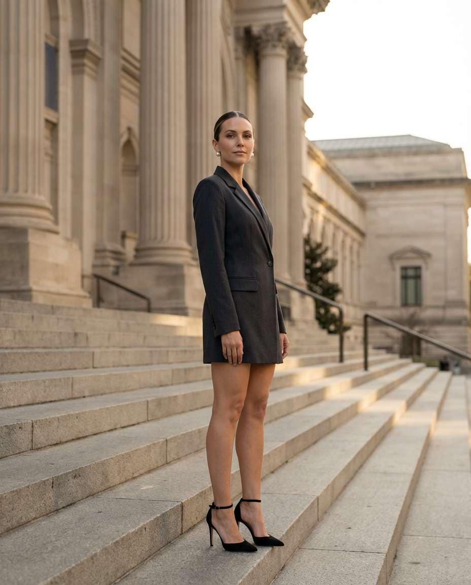 Museum Steps Elegance AI portrait example — AI Travel Photography Prompt