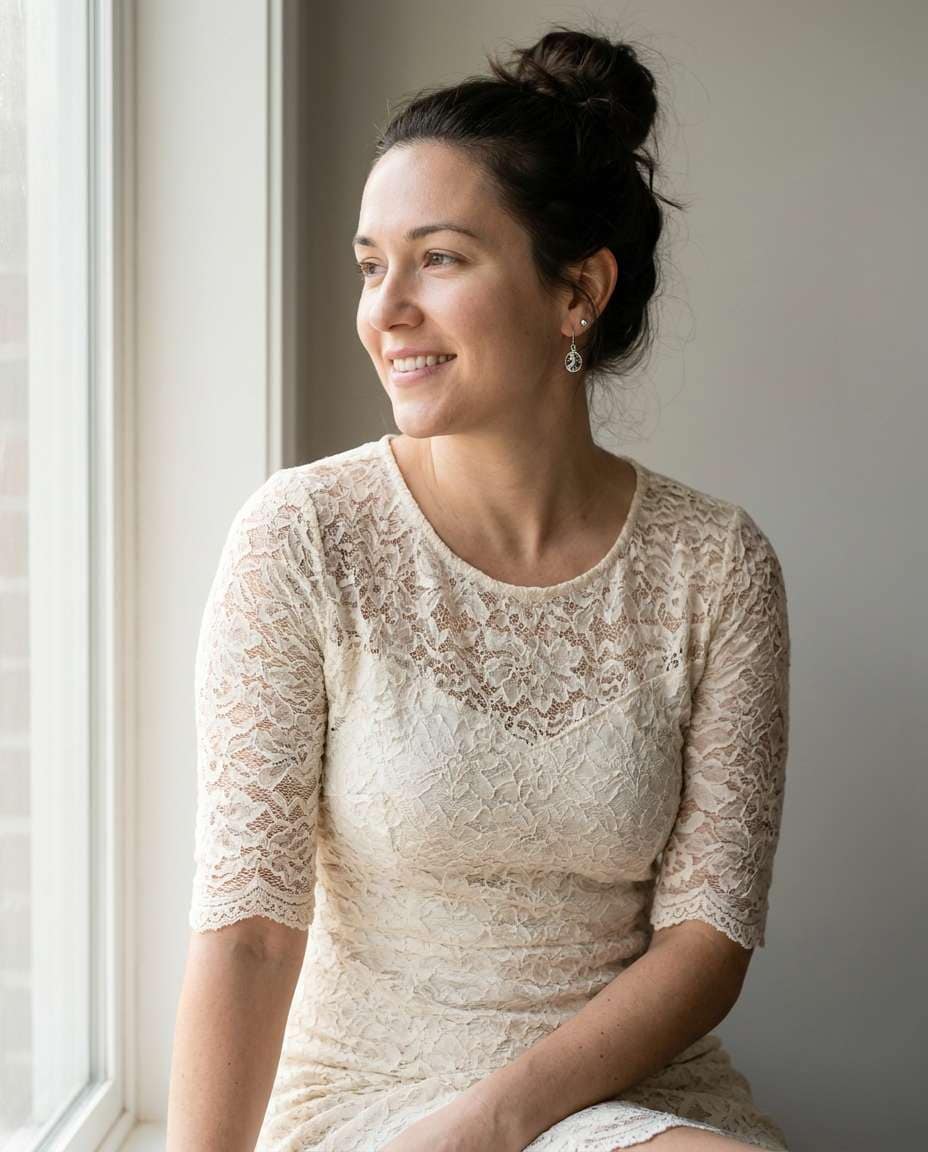 Natural Window Lace AI portrait example — Gemini AI Lace Dress Prompt