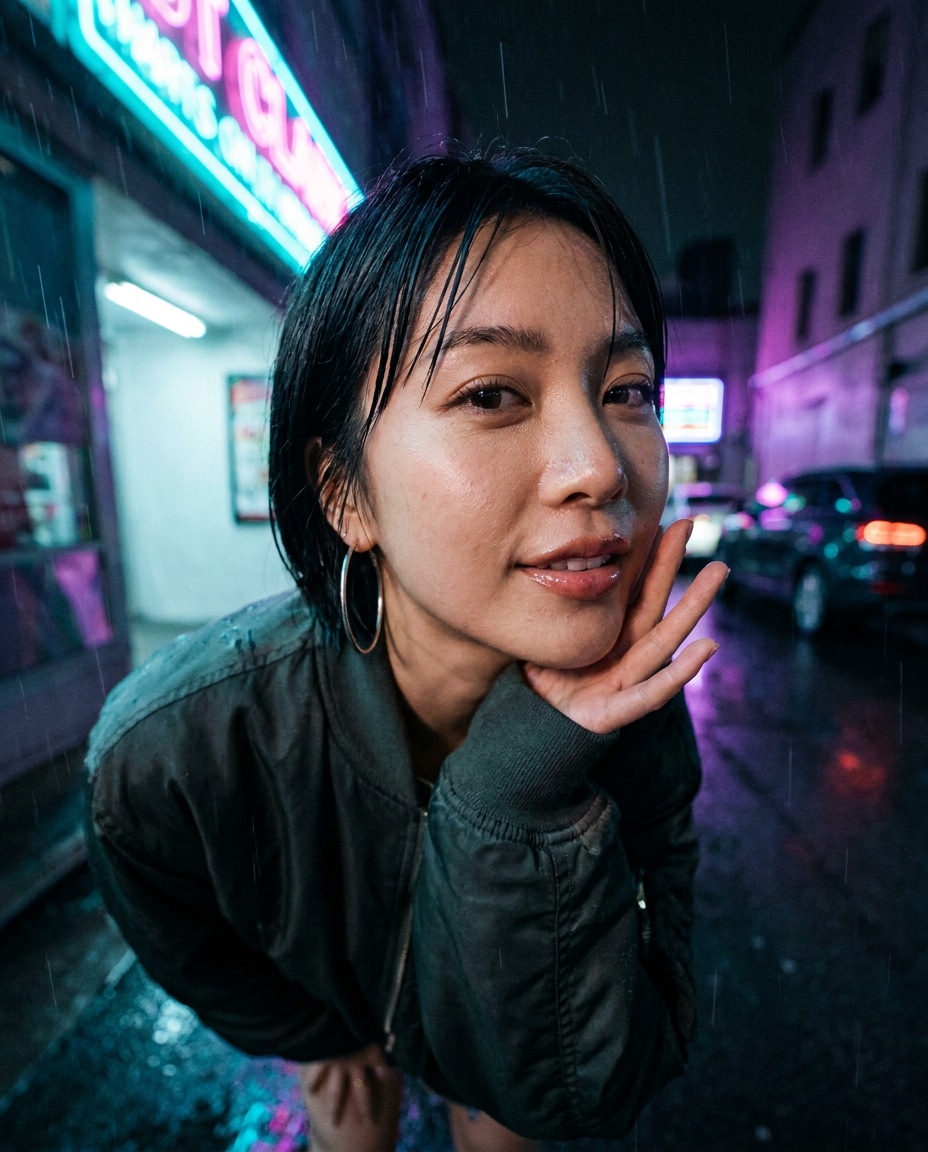 Neon Alley Closeup AI portrait — Free Copy & Paste