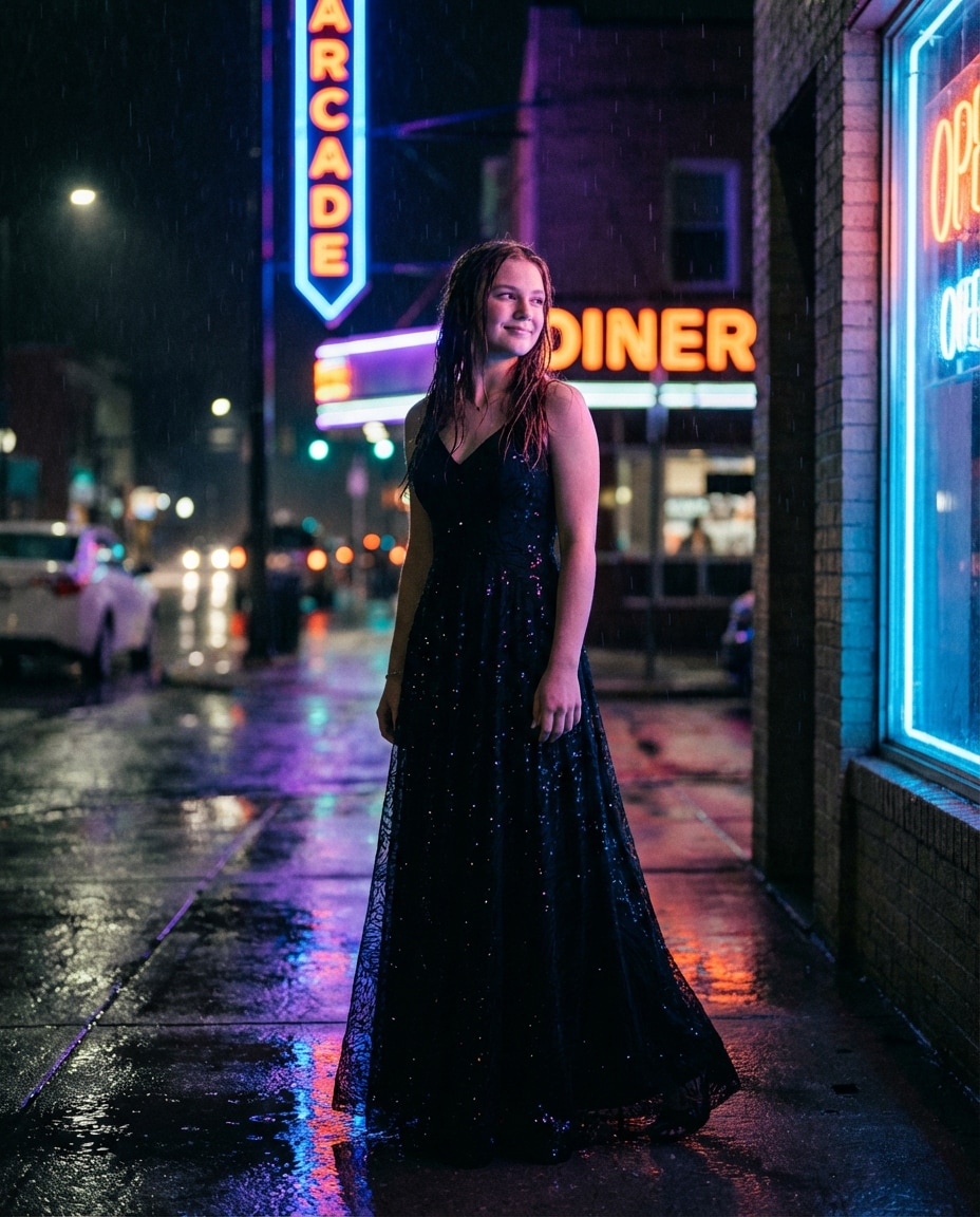 Neon City Prom AI portrait — Gemini AI Prom Dress Prompt