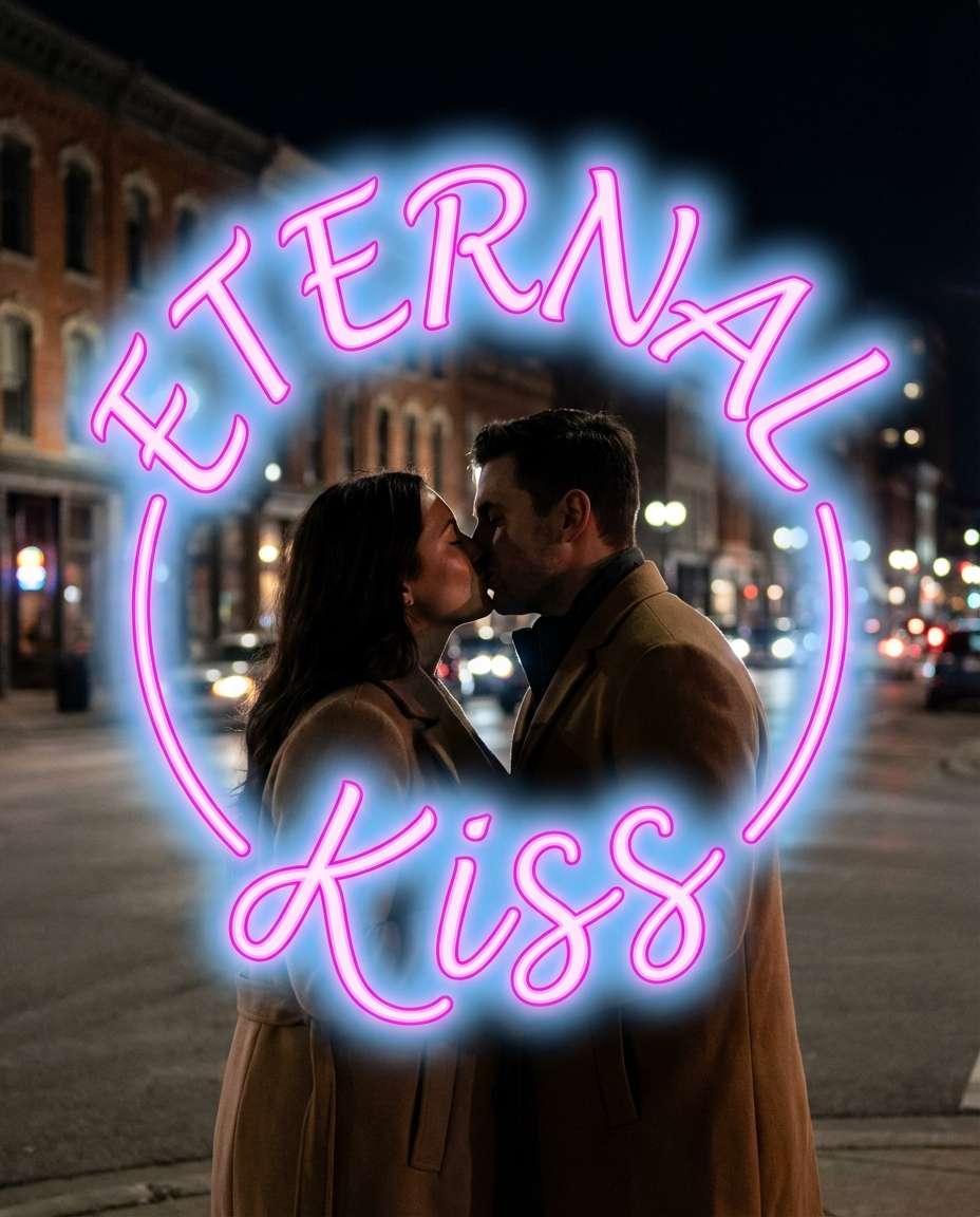 Neon Couple Silhouette AI portrait example — AI Neon Light Effect Photo Prompt