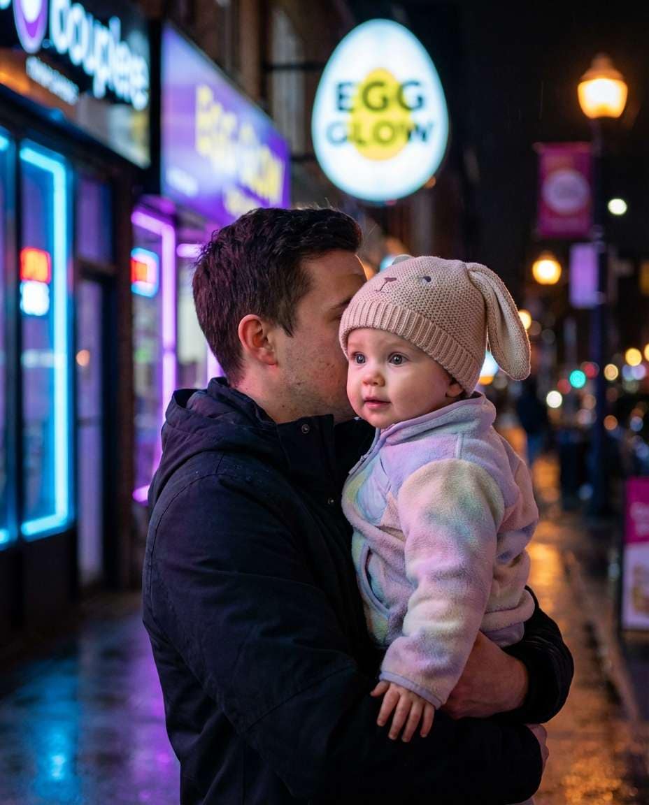 Neon Easter Night AI portrait example — AI Easter Baby Photography Prompt