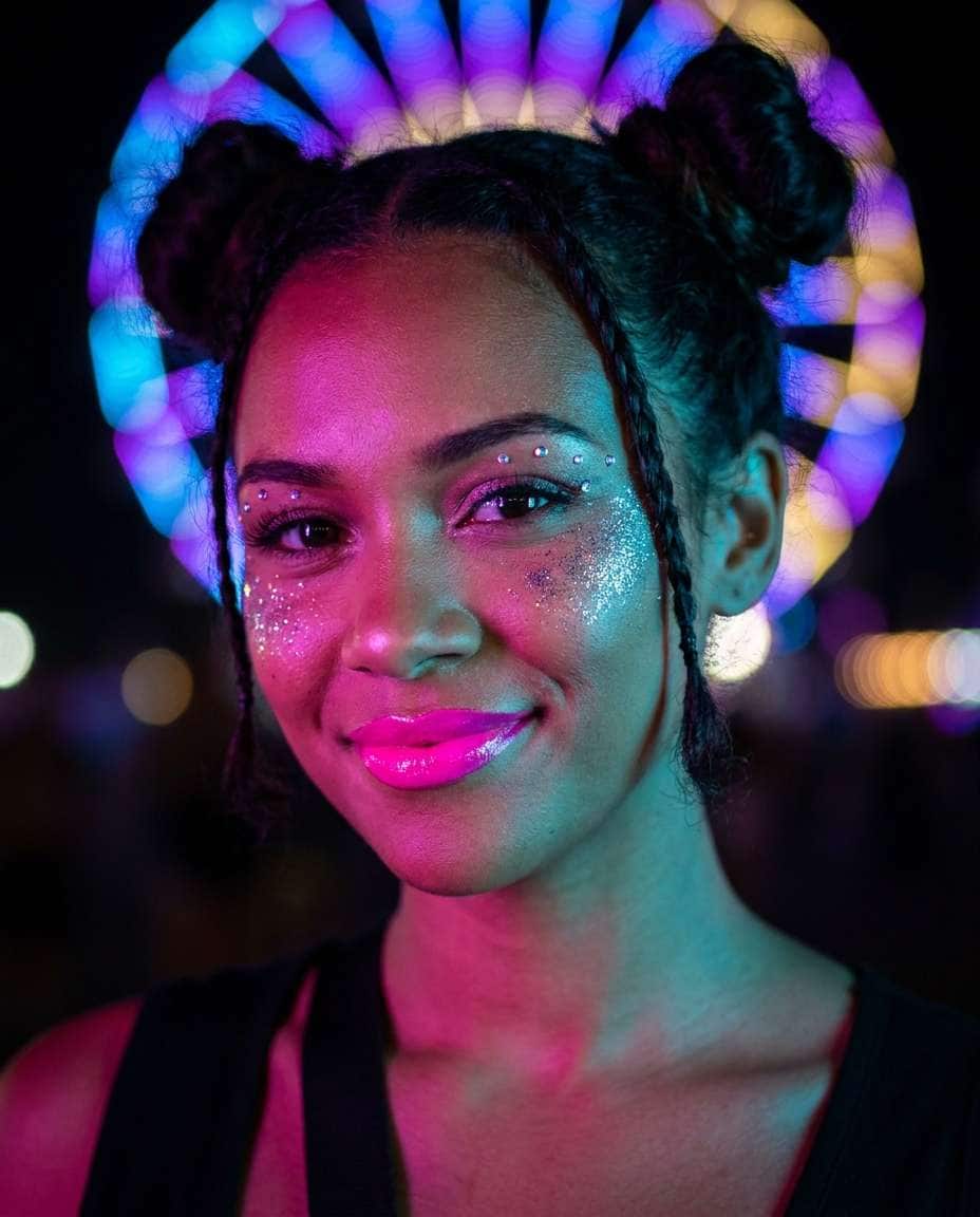 Neon Festival Lip AI portrait example — Gemini Lipstick Prompt