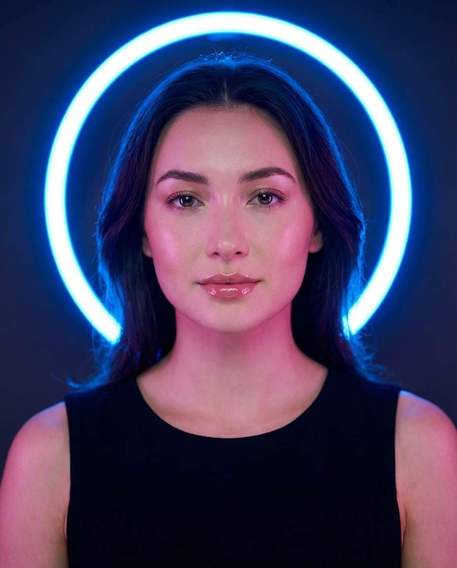 Neon Halo Backlight AI portrait example — AI Neon Light Effect Photo Prompt
