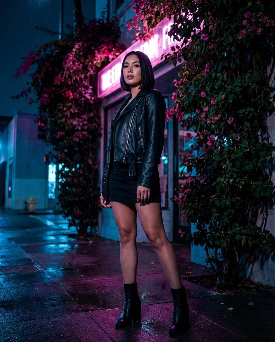 Neon Night Blooms AI portrait example — AI Bougainvillea Photo