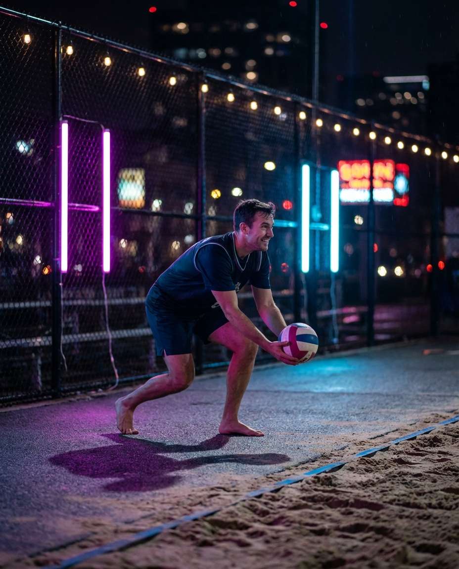 Neon Night Serve AI portrait example — Gemini AI Volleyball Player Photo Prompts