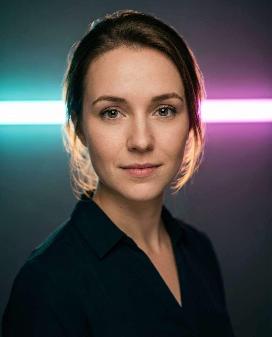 Neon Profile Headshot AI portrait example — AI Neon Light Effect Photo Prompt