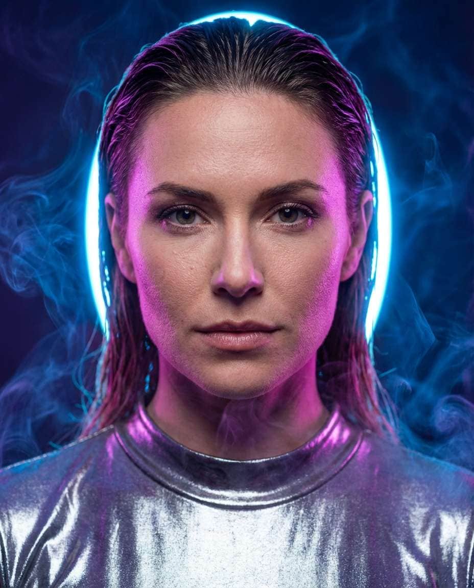 Neon Smoke Portrait AI portrait example — AI Neon Light Effect Photo Prompt