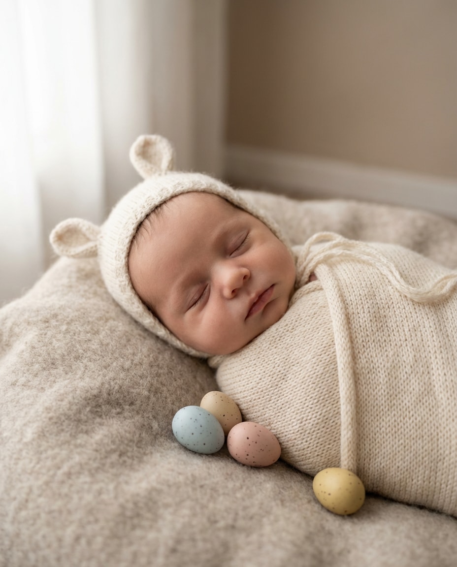 Newborn Bunny Wrap AI portrait example — AI Easter Bunny Photography Prompt