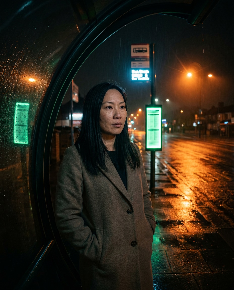 Night Bus Stop AI portrait — Free Copy & Paste