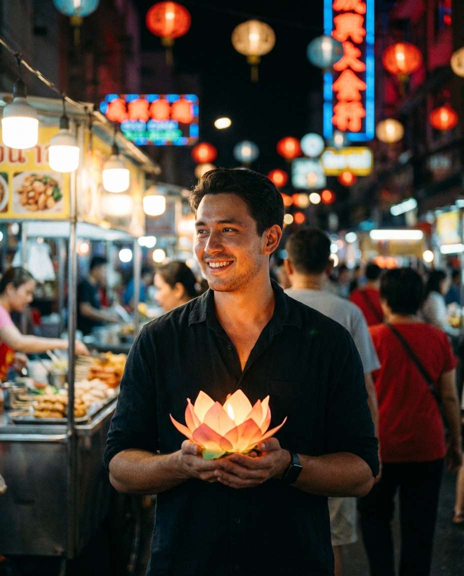 Night Market Lotus Glow AI portrait