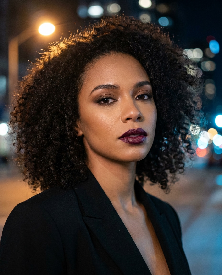 Night Plum Drama AI portrait example — Gemini Lipstick Prompt