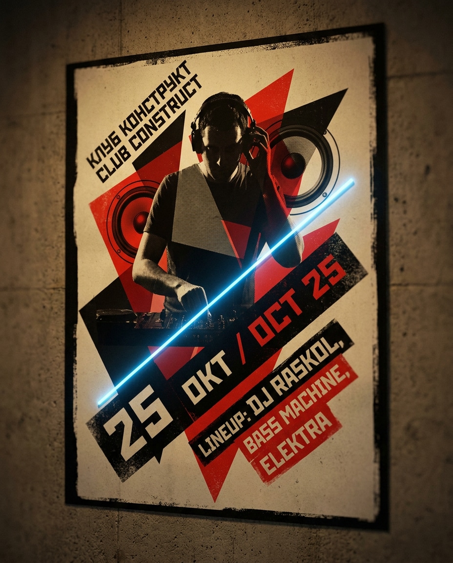Nightclub Event Flyer AI portrait — Gemini & ChatGPT AI Constructivism Poster Prompts