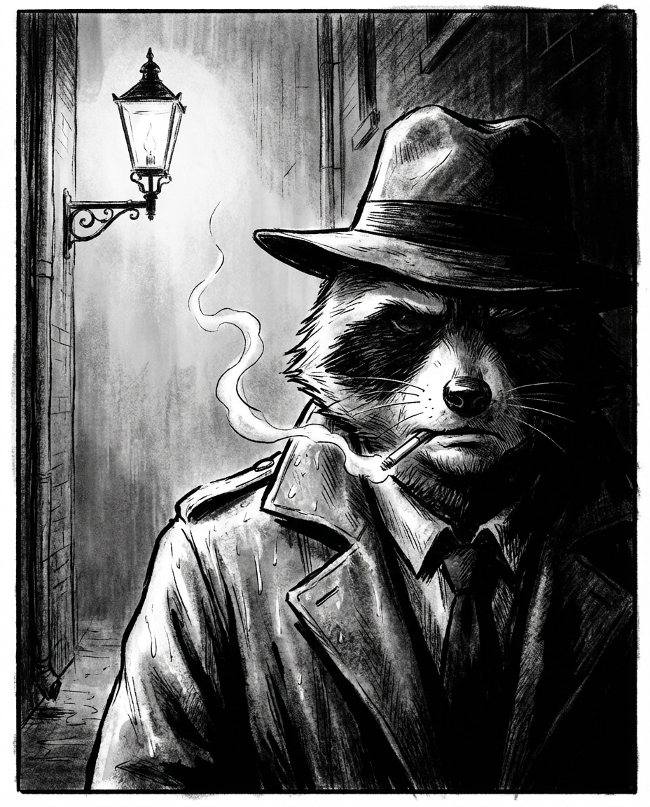 Noir Detective AI portrait example — Gemini AI Furry Prompt