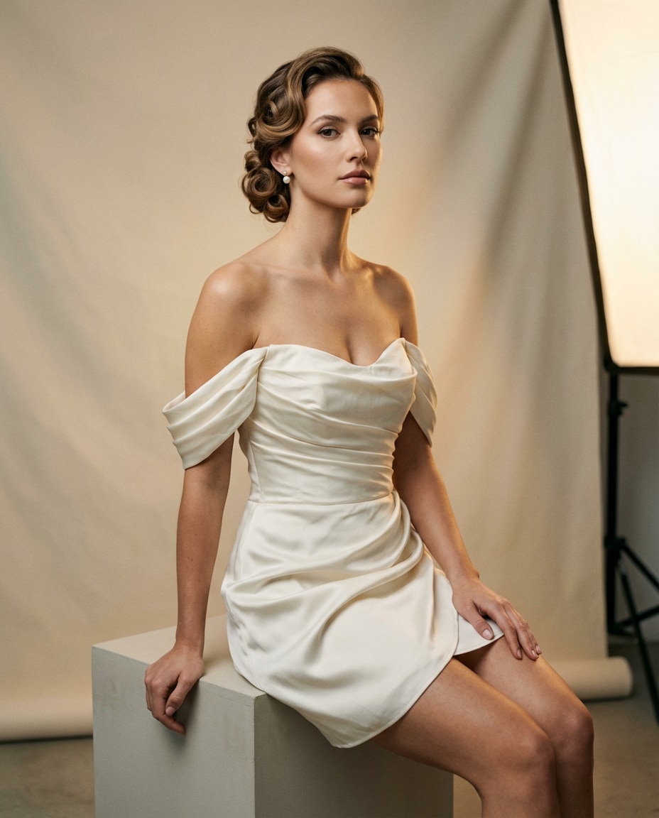 Off-Shoulder Elegance AI portrait — Gemini AI Short Dress Prompt